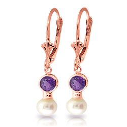 ALARRI 5.2 Carat 14K Solid Rose Gold Leverback Earrings Pearl Amethyst