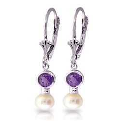 ALARRI 5.2 Carat 14K Solid White Gold Leverback Earrings Pearl Amethyst