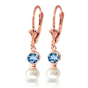 ALARRI 5.2 Carat 14K Solid Rose Gold Leverback Earrings Pearl Blue Topaz