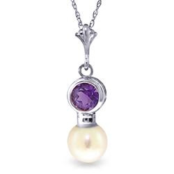 ALARRI 2.48 CTW 14K Solid White Gold Necklace Amethyst Pearl