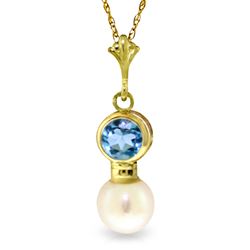 ALARRI 1.23 Carat 14K Solid Gold Necklace Blue Topaz Pearl
