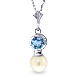 ALARRI 1.23 Carat 14K Solid White Gold Necklace Blue Topaz Pearl