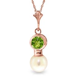 ALARRI 14K Solid Rose Gold Necklace w/ Peridot & Pearl