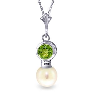 ALARRI 1.23 Carat 14K Solid White Gold Necklace Peridot Pearl