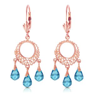 ALARRI 3.75 Carat 14K Solid Rose Gold Chandelier Earrings Blue Topaz