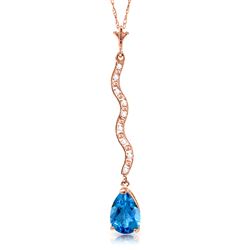 ALARRI 14K Solid Rose Gold Necklace w/ Diamonds & Blue Topaz