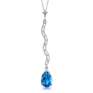 ALARRI 14K Solid White Gold Necklace w/ Diamonds & Blue Topaz