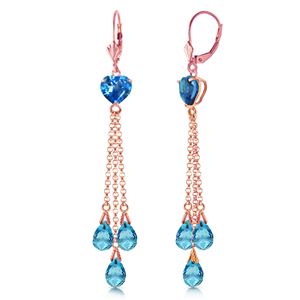 ALARRI 14K Solid Rose Gold Chandelier Earrings w/ Briolette Blue Topaz