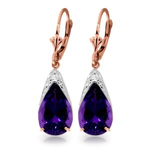 ALARRI 10 CTW 14K Solid Rose Gold Leverback Earrings Natural Amethyst