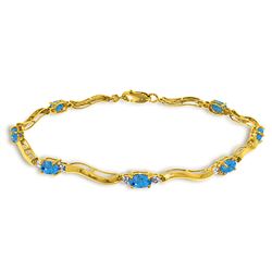 ALARRI 2.16 Carat 14K Solid Gold Tennis Bracelet Diamond Blue Topaz