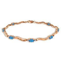 ALARRI 14K Solid Rose Gold Tennis Bracelet w/ Diamonds & Blue Topaz