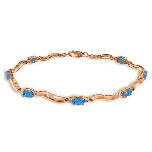 ALARRI 14K Solid Rose Gold Tennis Bracelet w/ Diamonds & Blue Topaz