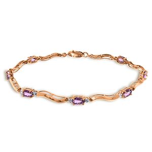 ALARRI 14K Solid Rose Gold Tennis Bracelet w/ Diamonds & Amethyst