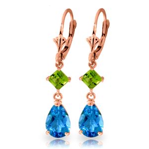 ALARRI 4.5 Carat 14K Solid Rose Gold Leverback Earrings Peridot Blue Topaz