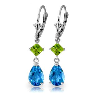 ALARRI 4.5 Carat 14K Solid White Gold Leverback Earrings Peridot Blue Topaz