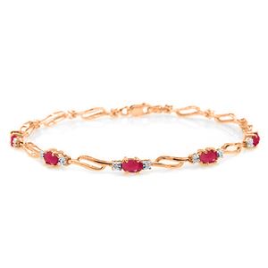 ALARRI 14K Solid Rose Gold Tennis Bracelet w/ Rubies & Diamonds