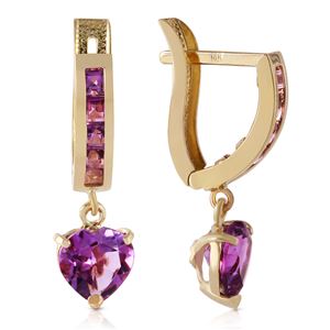 ALARRI 3.2 Carat 14K Solid Gold V-shape Hoop Earrings Heart Amethyst