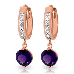 ALARRI 2.63 Carat 14K Solid Rose Gold Diamond Round Amethyst Drop Hoops