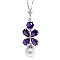 ALARRI 3.65 Carat 14K Solid White Gold Fleurs Rustique Amethyst Pearl Necklace