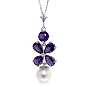 ALARRI 3.65 Carat 14K Solid White Gold Fleurs Rustique Amethyst Pearl Necklace