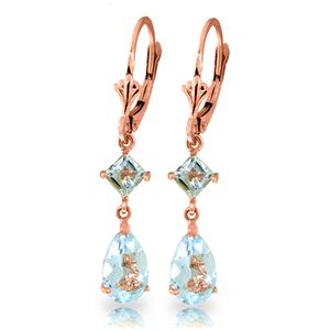 ALARRI 4.5 Carat 14K Solid Rose Gold Leverback Earrings Aquamarine