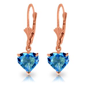 ALARRI 3.25 CTW 14K Solid Rose Gold Leverback Earrings Natural Blue Topaz