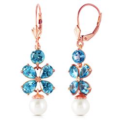 ALARRI 6.28 Carat 14K Solid Rose Gold Chandelier Earrings Blue Topaz Pearl