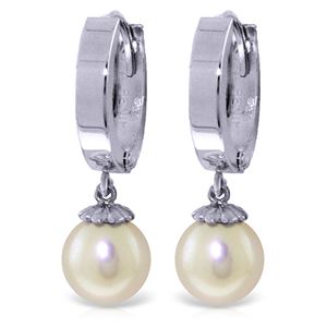 ALARRI 4 Carat 14K Solid White Gold Hoop Earrings Natural Pearl