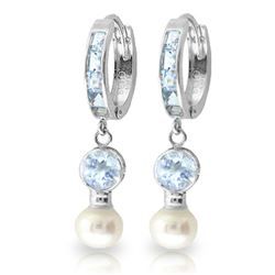 ALARRI 4.3 Carat 14K Solid White Gold Hoop Earrings Pearl Aquamarine