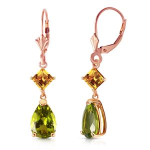 ALARRI 4.5 CTW 14K Solid Rose Gold Leverback Earrings Peridot Citrine