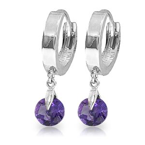 ALARRI 1.5 Carat 14K Solid White Gold Hoop Earrings Natural Amethyst