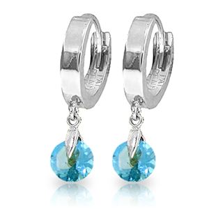 ALARRI 2 CTW 14K Solid White Gold Hoop Earrings Natural Blue Topaz