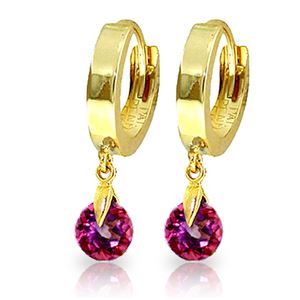 ALARRI 2 Carat 14K Solid Gold Hoop Earrings Natural Pink Topaz
