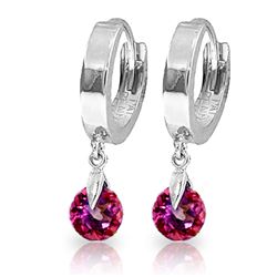 ALARRI 2 Carat 14K Solid White Gold Hoop Earrings Natural Pink Topaz