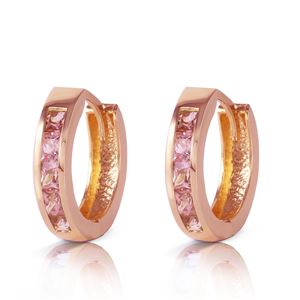 ALARRI 1.3 CTW 14K Solid Rose Gold Hoop Huggie Earrings Pink Sapphire