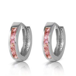 ALARRI 1.3 CTW 14K Solid White Gold Hoop Huggie Earrings Pink Sapphire