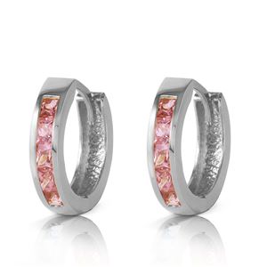 ALARRI 1.3 CTW 14K Solid White Gold Hoop Huggie Earrings Pink Sapphire