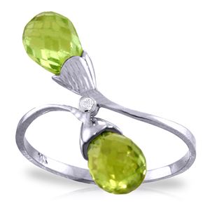 ALARRI 2.52 CTW 14K Solid White Gold Ring Diamond Briolette Peridot