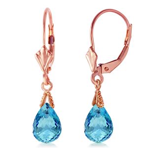 ALARRI 4.5 CTW 14K Solid Rose Gold Leverback Earrings Briolette Blue Topaz