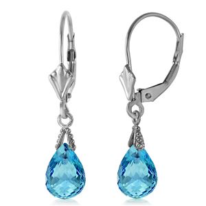 ALARRI 4.5 Carat 14K Solid White Gold Leverback Earrings Briolette Blue Topaz