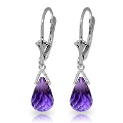 ALARRI 4.5 CTW 14K Solid White Gold Leverback Earrings Briolette Amethyst