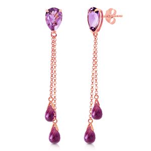 ALARRI 7.5 Carat 14K Solid Rose Gold Drop Earrings Square Cut Amethyst