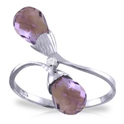 ALARRI 2.52 Carat 14K Solid White Gold Ring Diamond Briolette Purple Amethyst
