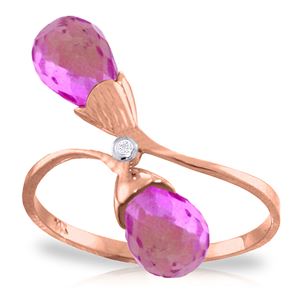 ALARRI 2.52 Carat 14K Solid Rose Gold Ring Diamond Briolette Pink Topaz