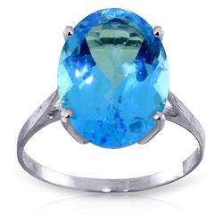 ALARRI 8 Carat 14K Solid White Gold Ring Natural Oval Blue Topaz