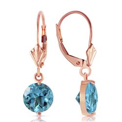 ALARRI 3.1 Carat 14K Solid Rose Gold Round Blue Topaz Leverback Earrings