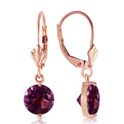 ALARRI 3.1 Carat 14K Solid Rose Gold Round Amethyst Leverback Earrings