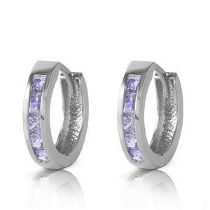 ALARRI 0.95 Carat 14K Solid White Gold Huggie Hoop Earrings Tanzanite