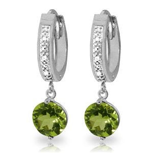 ALARRI 2.63 Carat 14K Solid White Gold Hoop Earrings Diamond Peridot