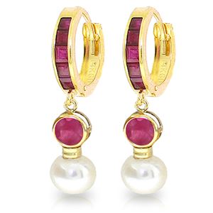 ALARRI 4.65 Carat 14K Solid Gold Huggie Earrings Pearl Ruby